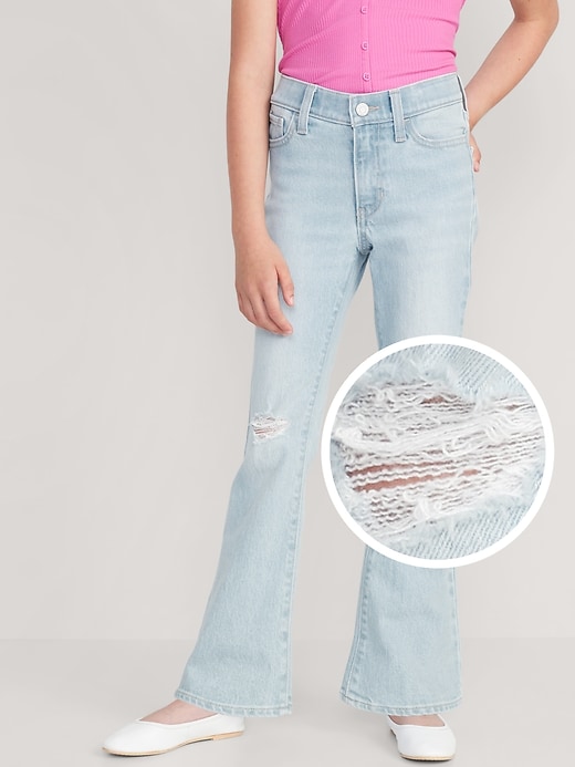 View large product image 1 of 5. High-Waisted Built-In Tough Ripped Flare Jeans for Girls