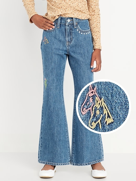 View large product image 1 of 5. High-Waisted Super Baggy Embroidered Flare-Leg Jeans for Girls