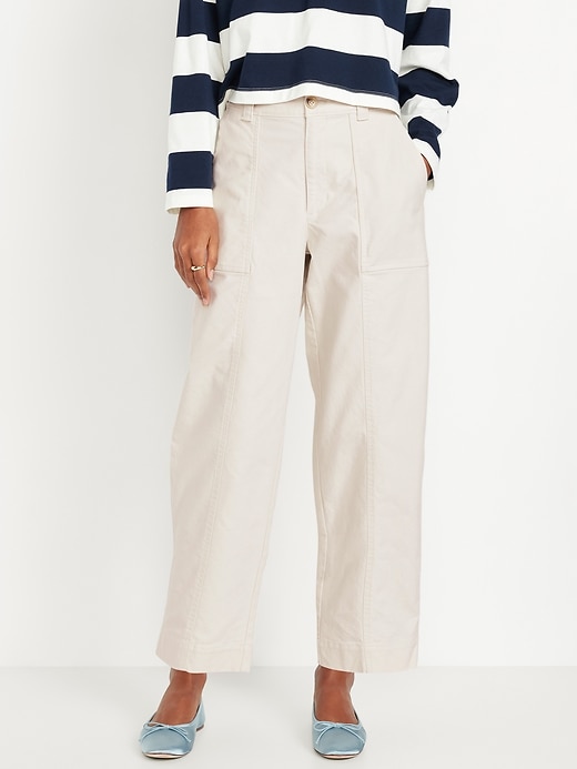 Image number 1 showing, High-Waisted Canvas Barrel Ankle Pants