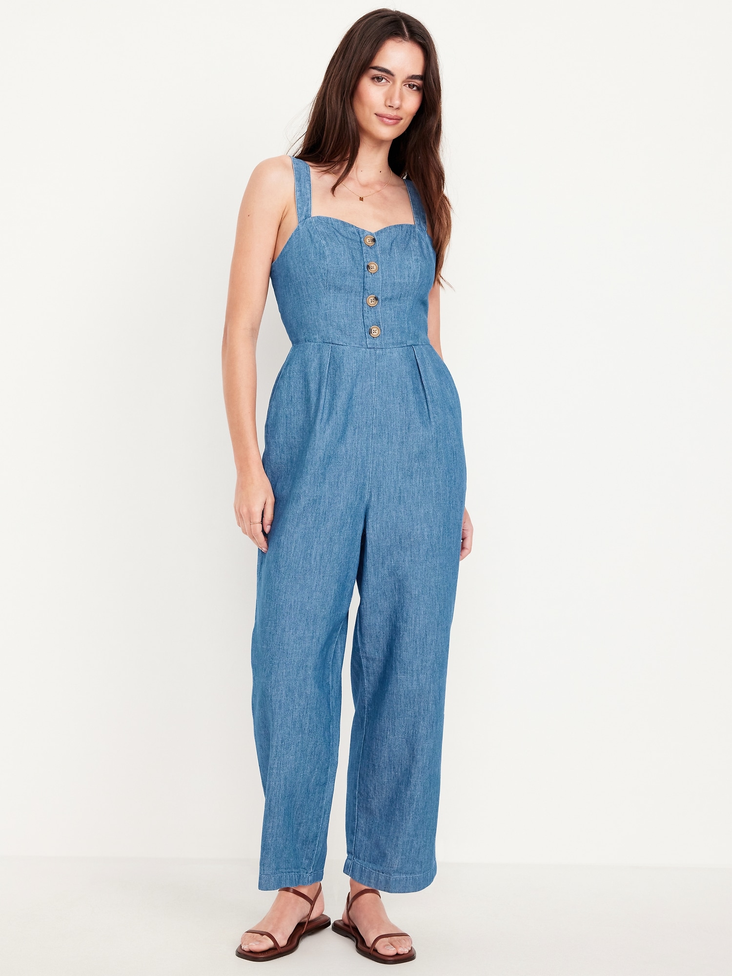 Button-Front Cami Jumpsuit