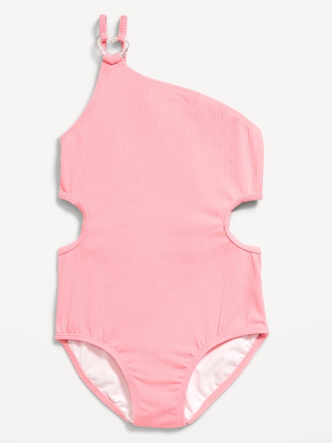 Ribbed Asymmetric One-Piece Swimsuit for Girls