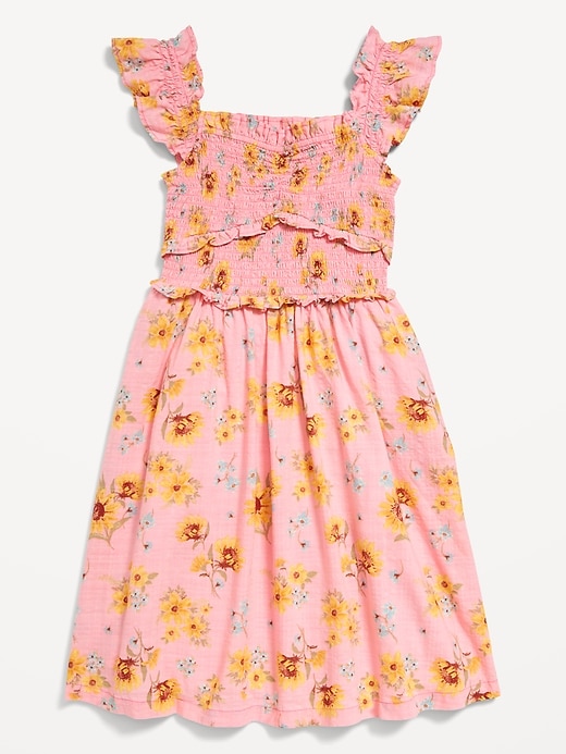 Image number 3 showing, Printed Flutter-Sleeve Smocked Fit and Flare Dress for Girls