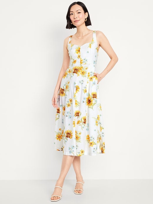 Image number 1 showing, Fit & Flare Sleeveless Linen-Blend Midi Dress