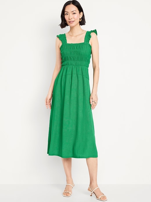 Image number 1 showing, Fit & Flare Lightweight Smocked Midi Dress