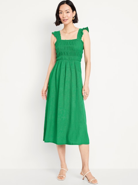 Fit & Flare Lightweight Smocked Midi Dress