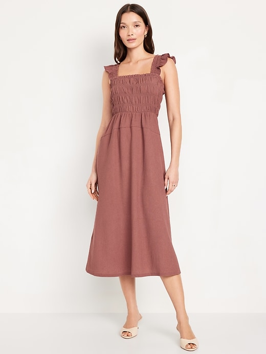 Image number 1 showing, Fit & Flare Lightweight Smocked Midi Dress