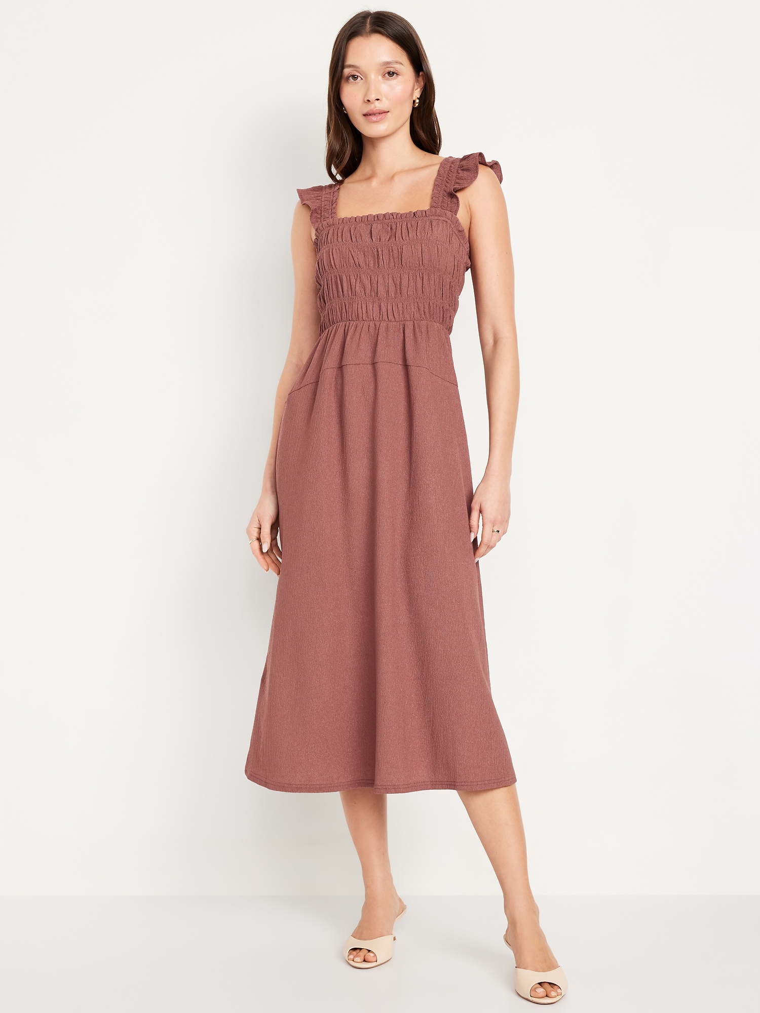 Fit & Flare Lightweight Smocked Midi Dress