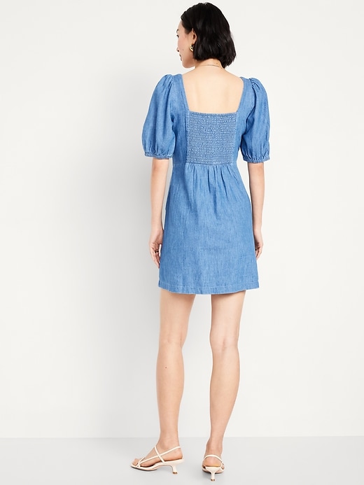 Image number 2 showing, Puff-Sleeve Jean Mini Dress