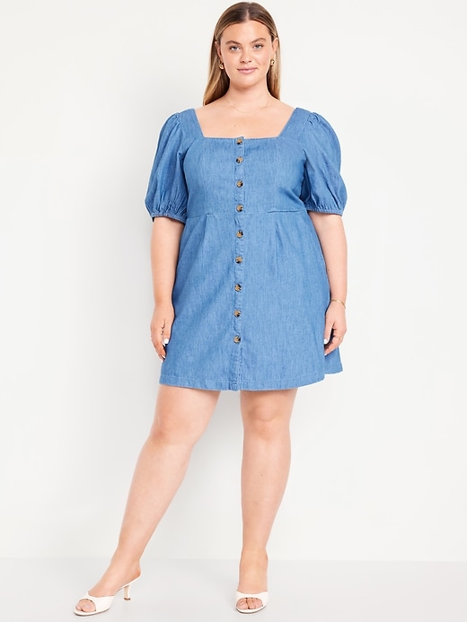 Image number 6 showing, Puff-Sleeve Jean Mini Dress