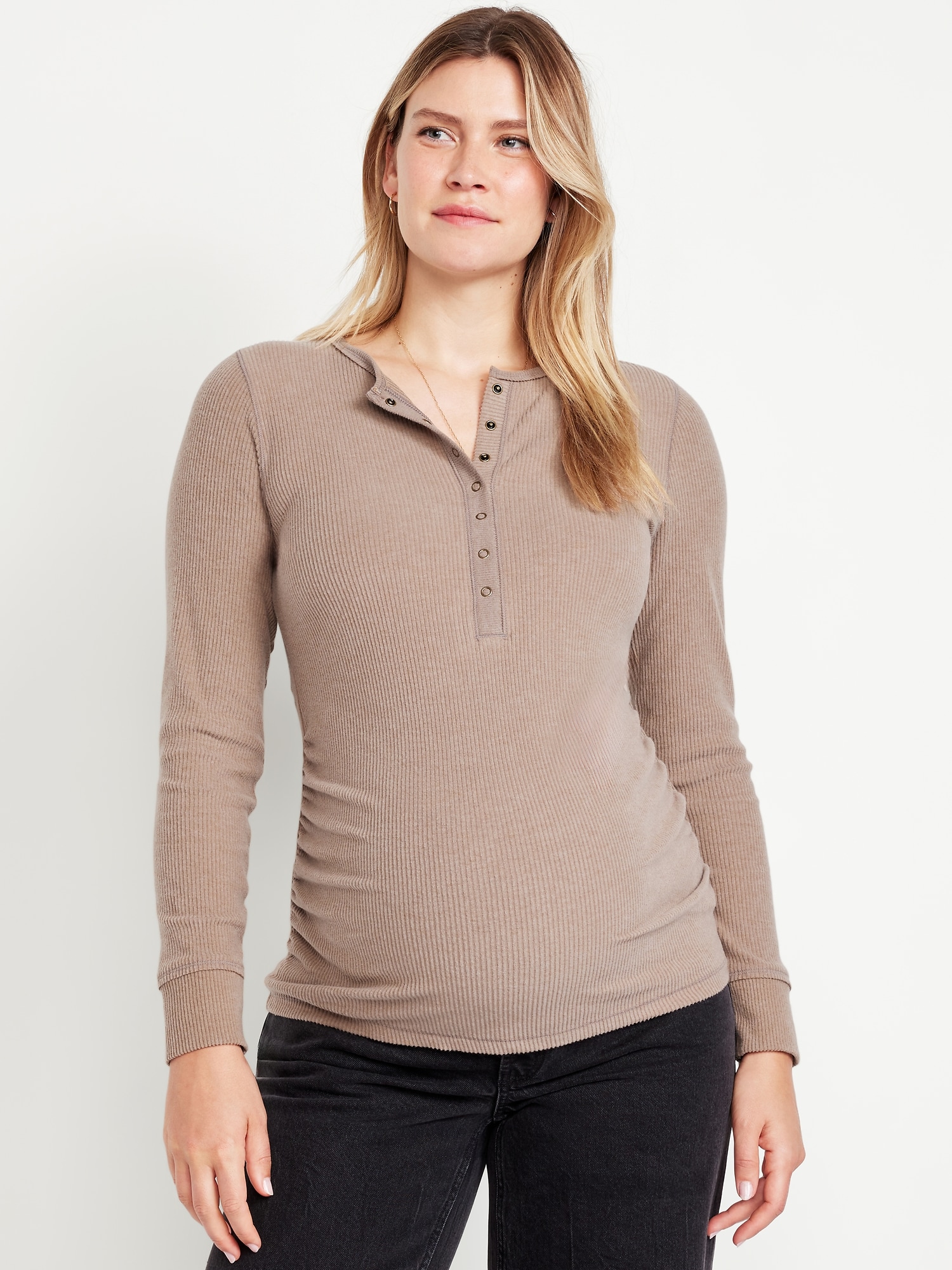 Maternity Long-Sleeve Henley T-Shirt