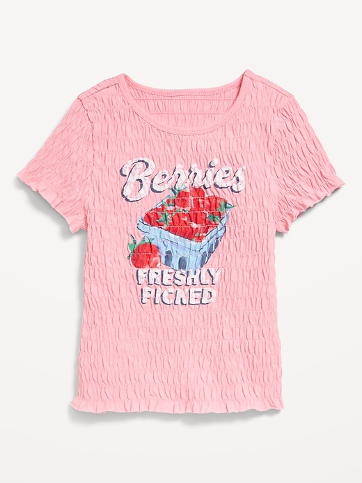 Image number 3 showing, Short-Sleeve Smocked Graphic Top for Girls