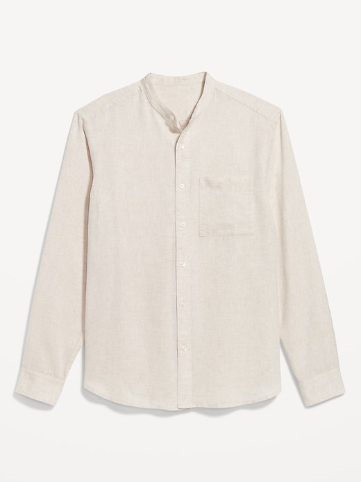 Image number 4 showing, Banded-Collar Linen-Blend Shirt