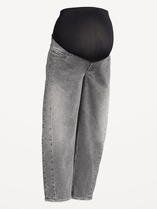 View large product image 2 of 2. Maternity Full Panel Barrel Jeans