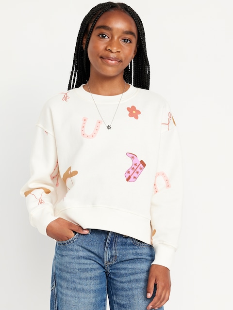 Vintage Oversized Crew-Neck Graphic Sweatshirt for Girls