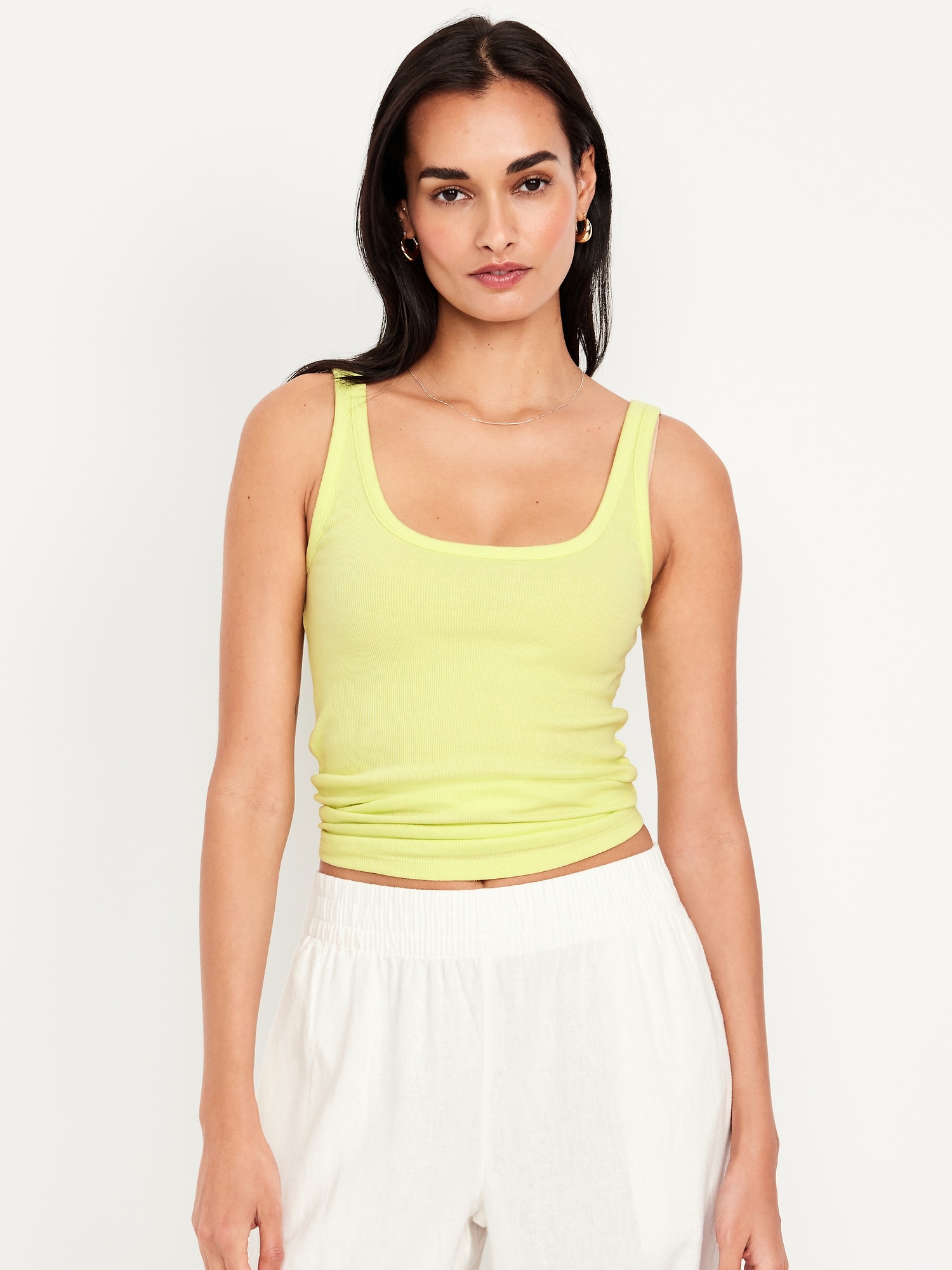 First-Layer Ribbed Scoop-Neck Tank Top