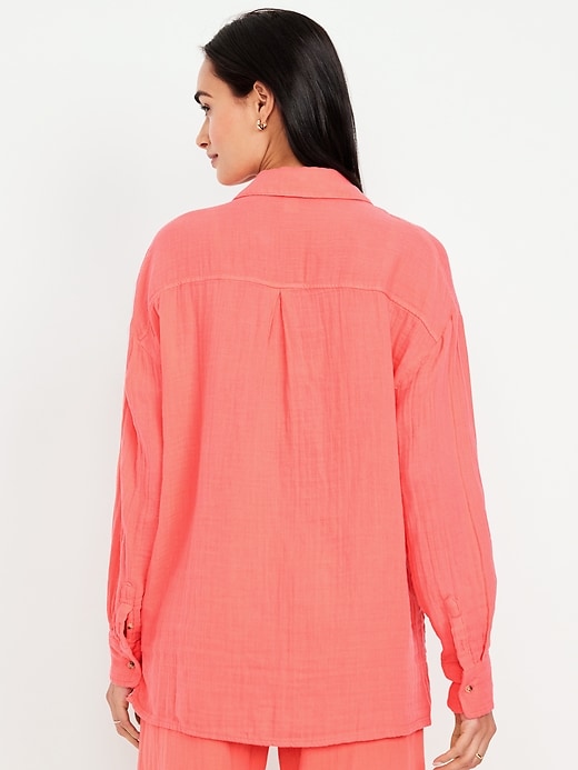 Image number 2 showing, Crinkle Gauze Loose Button-Down Shirt