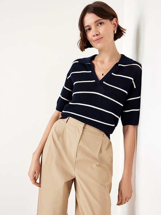 Image number 7 showing, Open-Stitch Polo Sweater