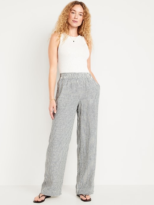 Image number 1 showing, High-Waisted Linen-Blend Wide-Leg Pants