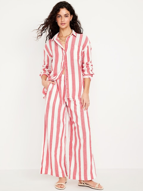 High-Waisted Crinkle Gauze Super Wide-Leg Pants