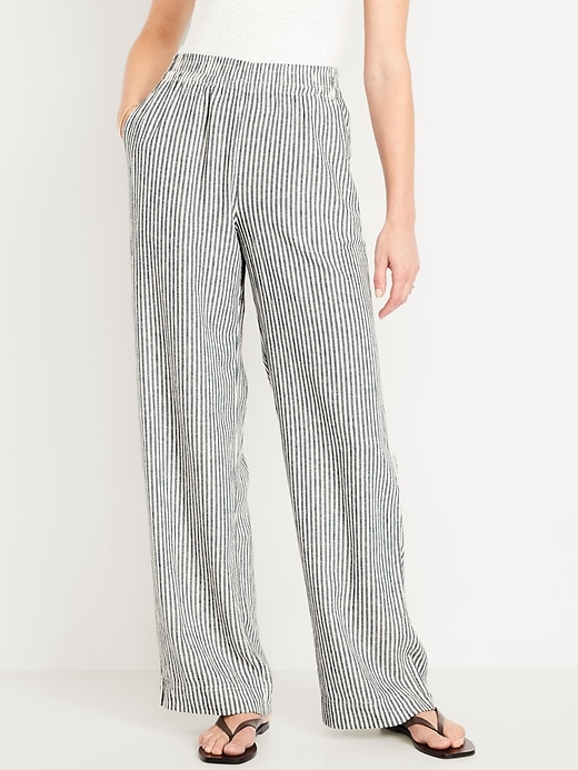 Image number 2 showing, High-Waisted Linen-Blend Wide-Leg Pants