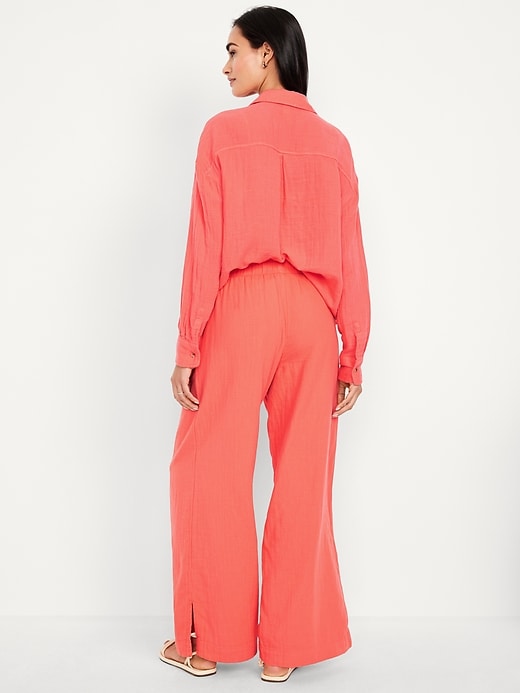 Image number 3 showing, High-Waisted Crinkle Gauze Super Wide-Leg Pants