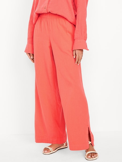 Image number 2 showing, High-Waisted Crinkle Gauze Wide-Leg Pants