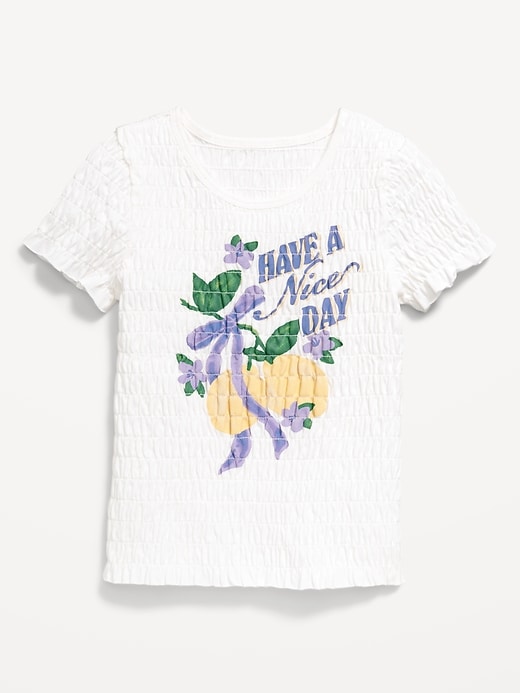 Image number 3 showing, Short-Sleeve Smocked Graphic T-Shirt for Girls