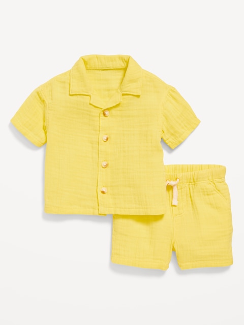 Printed Double-Weave Shirt and Shorts Set for Baby