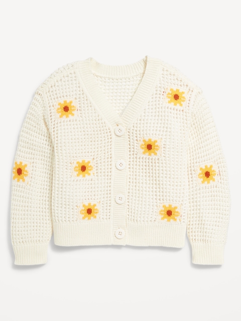 Pointelle-Knit Button-Front Cardigan Sweater for Toddler Girls