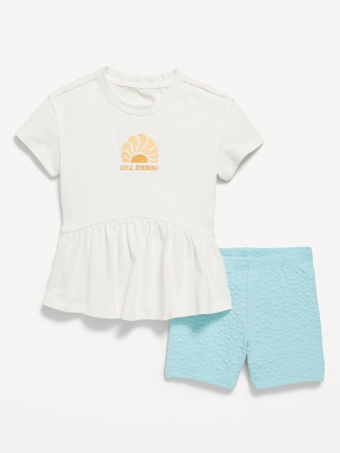 Graphic Peplum T-Shirt and Biker Shorts Set for Toddler Girls