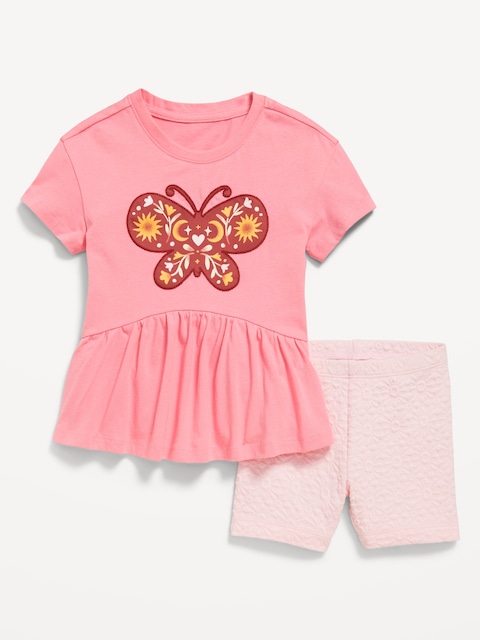 Graphic Peplum T-Shirt and Biker Shorts Set for Toddler Girls
