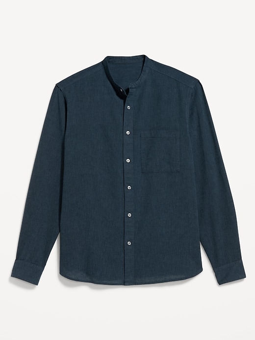 Image number 4 showing, Banded-Collar Linen-Blend Shirt