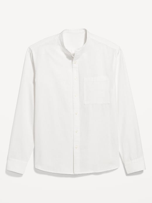 Image number 7 showing, Banded-Collar Linen-Blend Shirt