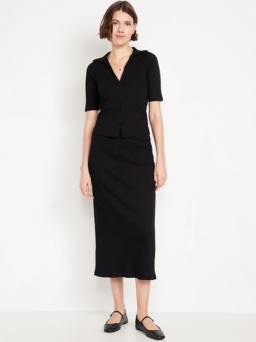 Image number 1 showing, High-Waisted Ribbed Midi Skirt