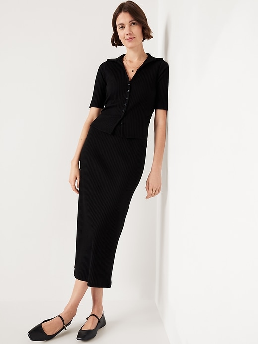 Image number 8 showing, High-Waisted Ribbed Midi Skirt