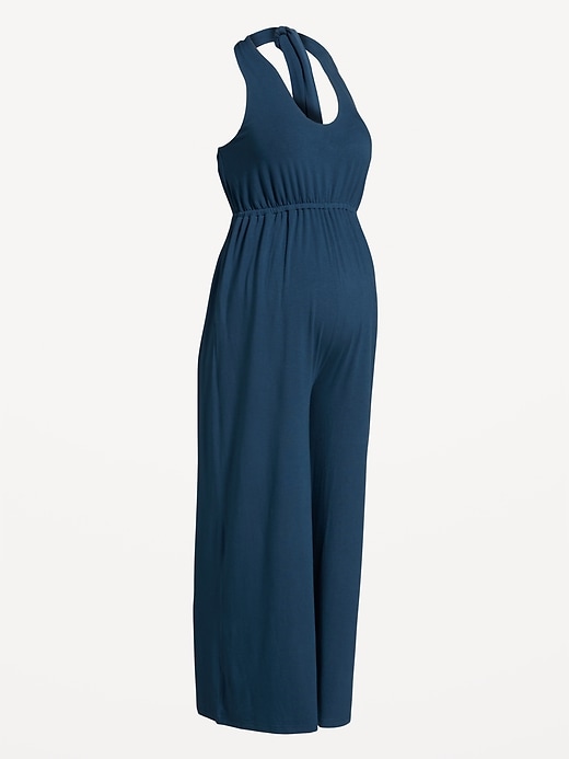 Image number 2 showing, Maternity Waist-Defined Halter Jumpsuit