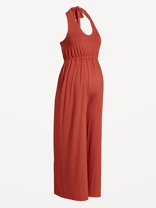 Image number 2 showing, Maternity Waist-Defined Halter Jumpsuit