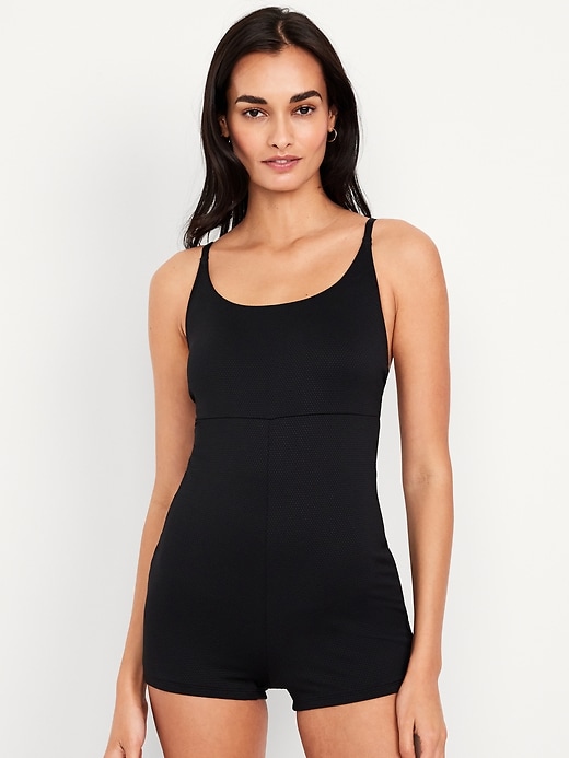 Image number 1 showing, Textured Swim Romper -- 2.5-inch inseam