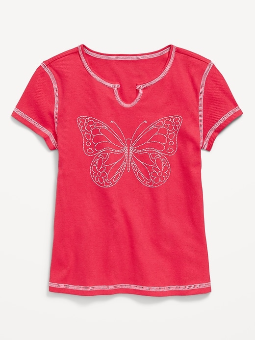 View large product image 1 of 4. Fitted Ribbed Graphic T-Shirt for Girls