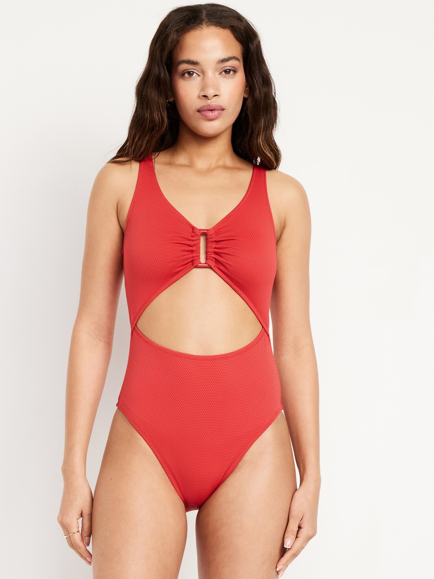 Textured One-Piece Cut-Out Swimsuit