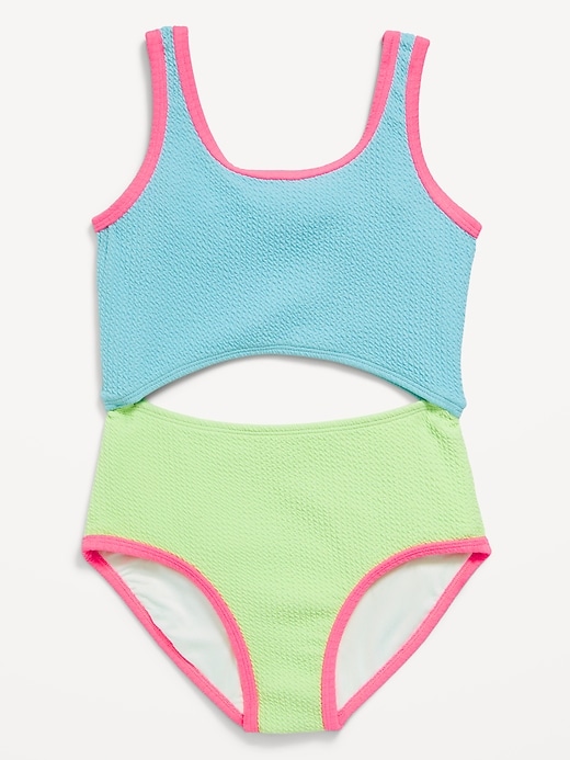 View large product image 1 of 1. Textured Jacquard Cutout One-Piece Swimsuit for Girls