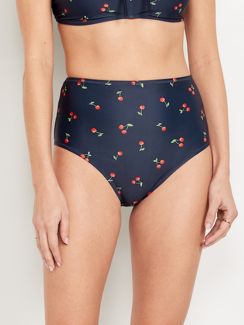 Matte High-Waisted Bikini Swim Bottoms - Red