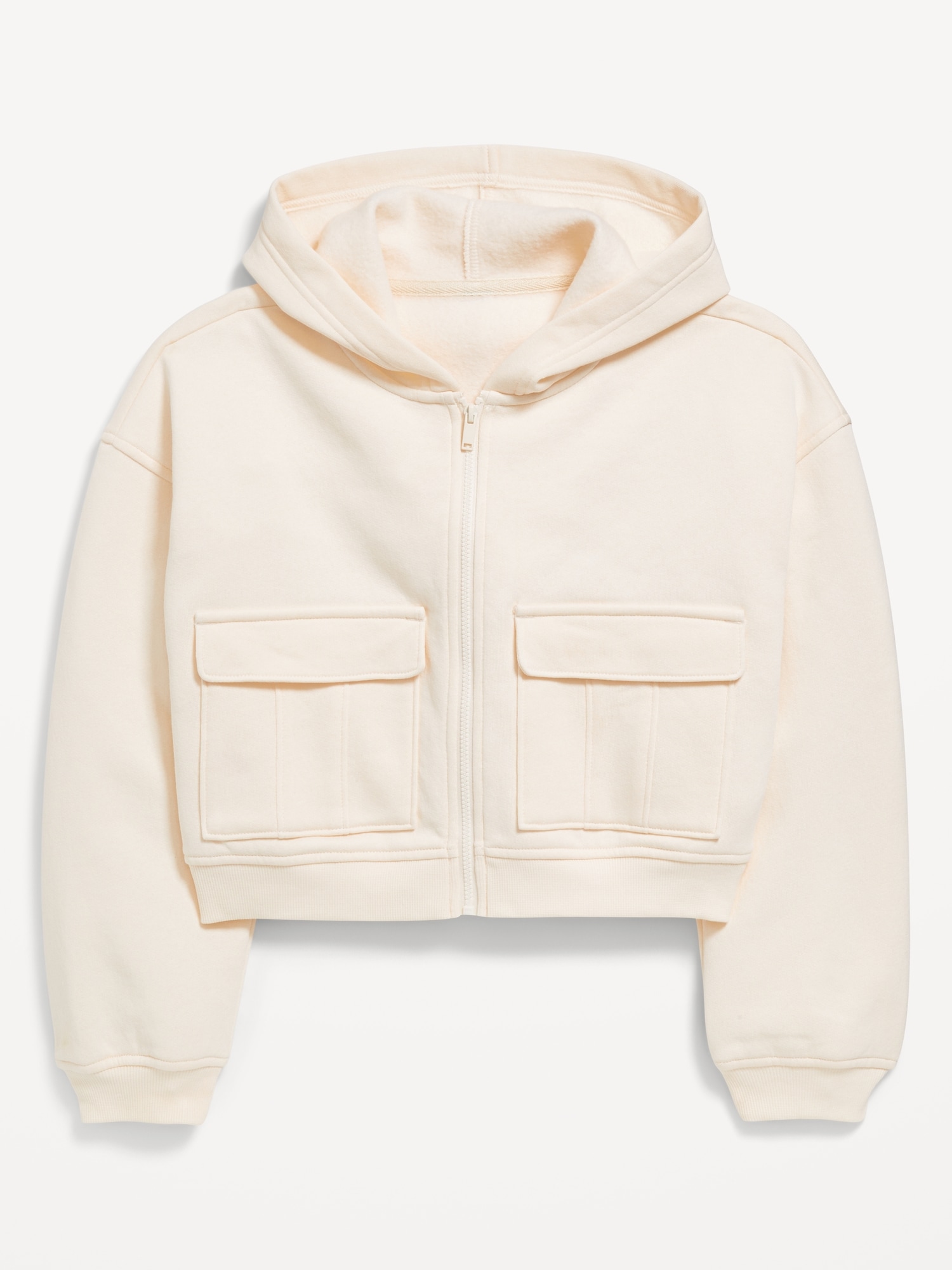 Cropped Zip-Front Cargo Pocket Hoodie for Girls