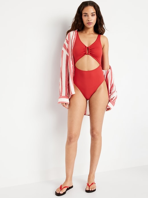 Image number 3 showing, Textured One-Piece Cut-Out Swimsuit