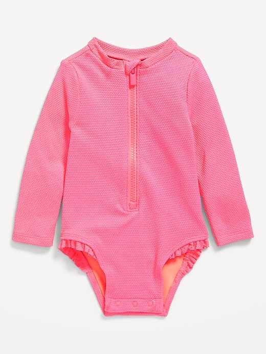 View large product image 1 of 2. Textured Zip-Front Rashguard One-Piece Swimsuit for Baby