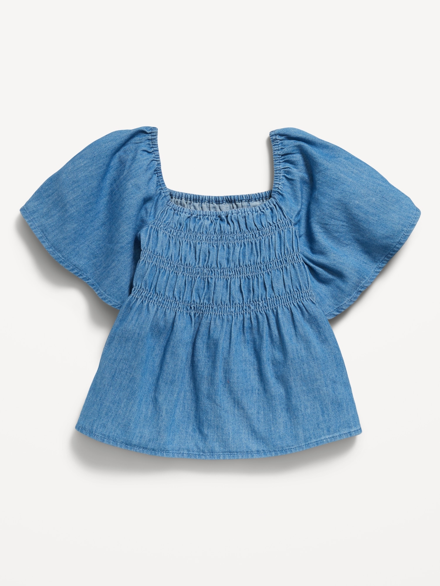 Flutter-Sleeve Chambray Smocked Top for Girls