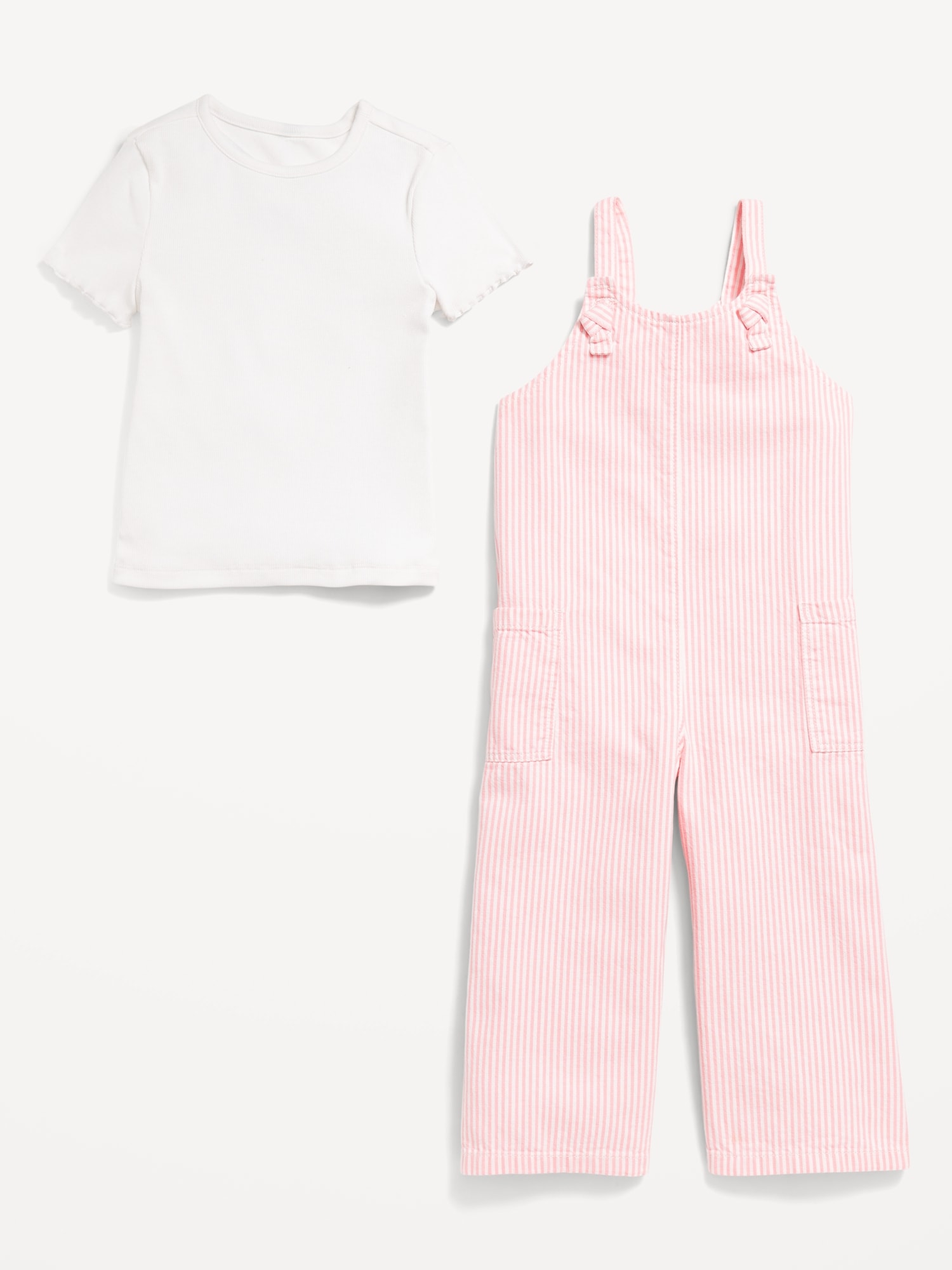 Short-Sleeve Ribbed T-Shirt and Jumpsuit Set for Toddler Girls