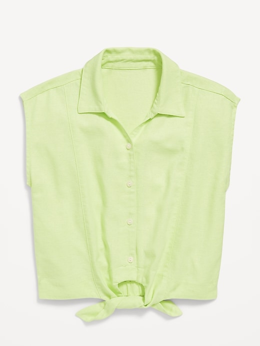 View large product image 1 of 3. Button-Front Tie-Knot Linen-Blend Shirt for Girls