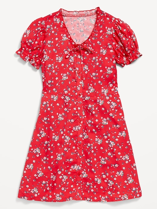 View large product image 1 of 2. Printed Short-Sleeve Button-Front Fit and Flare Dress for Girls