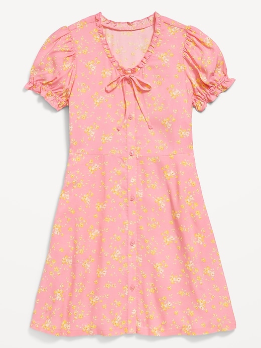 View large product image 1 of 2. Printed Short-Sleeve Button-Front Fit and Flare Dress for Girls